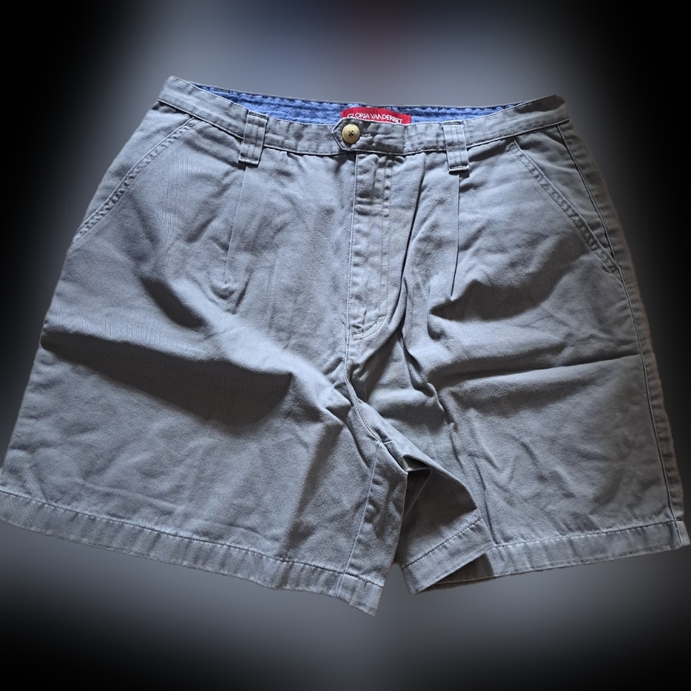 VTG Gloria Vanderbilt Chino Khaki Olive Green Shorts Front Back Pockets Size 14